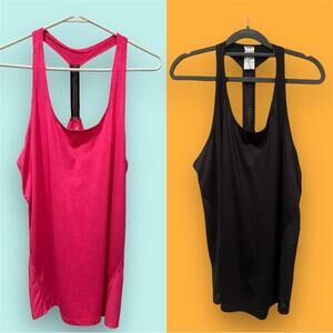 BUNDLE 2 Avia Neon Pink & Black Mesh Vented Workout Tanks Sz L